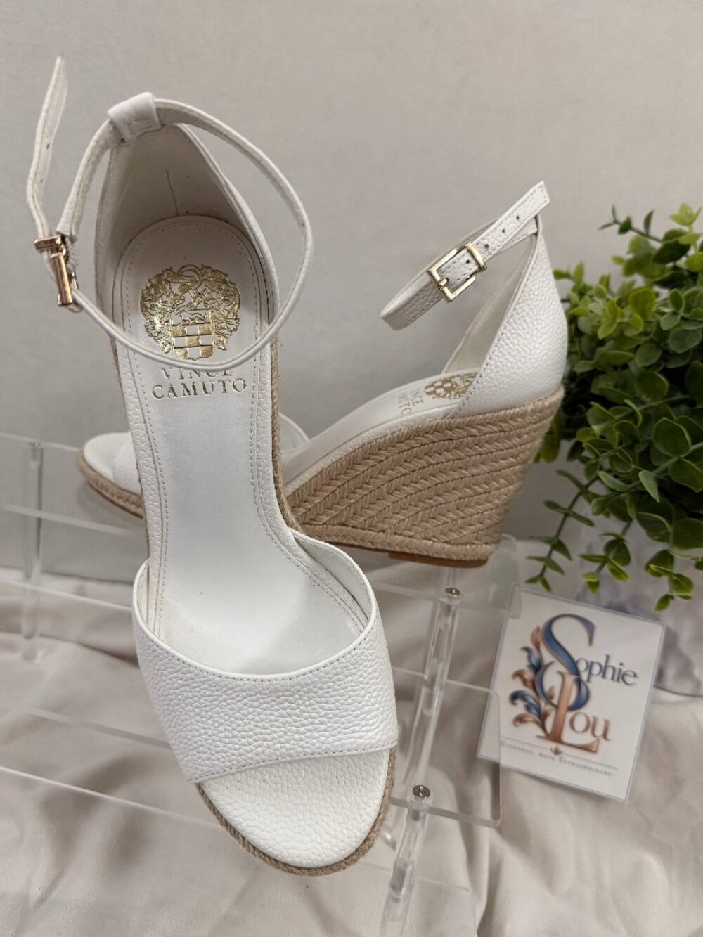 Vince Camuto White Leather Espadrille Wedge Sandals Ankle Strap Size 7